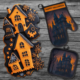 Adult Halloween Spuk Herrenhaus Ofenhandschuh & Topflappen-Set