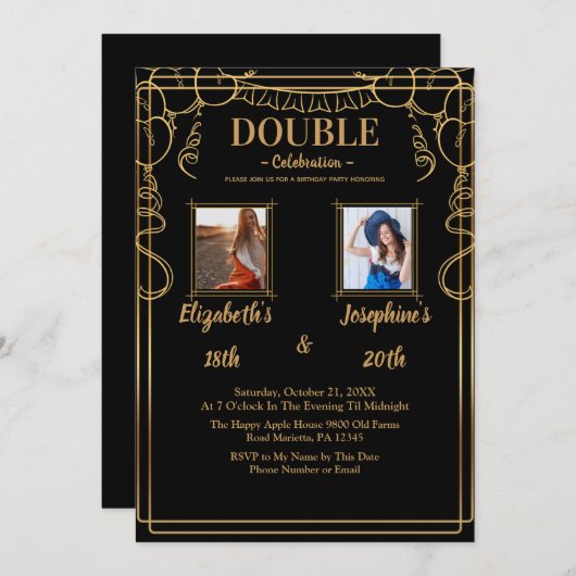 Adult Joint Birthday Party 2 Foto Einladung (Vorne/Hinten)