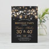 Adult Joint Birthday Party Invitation Gold Glitter Einladung (Stehend Vorderseite)