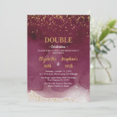 Adult Joint Birthday Party | Purple Gold Glitter Einladung (Stehend Vorderseite)