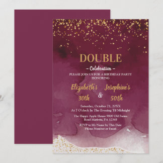 Adult Joint Birthday Party | Purple Gold Glitter Einladung