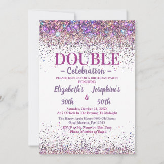 Adult Joint Double Birthday Party farbenfroher Gli Einladung