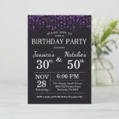 Adult Joint Geburtstagspartei Lila Glitzer Einladung (Stehend Vorderseite)