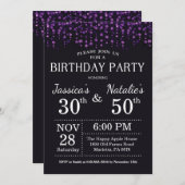Adult Joint Geburtstagspartei Lila Glitzer Einladung (Vorne/Hinten)