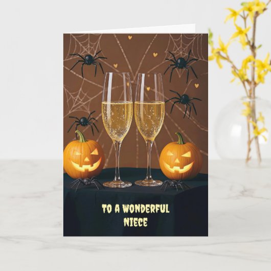 Adult Niece Halloween Niedlicher Funny Champagne Karte (Gelbe Blume)