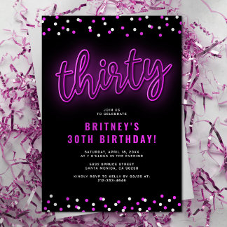 Adult Pink Neon 30. Geburtstag Party Einladung