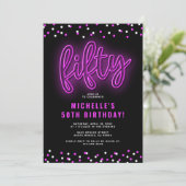 Adult Pink Neon 50. Geburtstagsparty Einladung (Stehend Vorderseite)