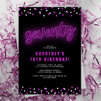 Adult Pink Neon 70. Geburtstagsparty Einladung