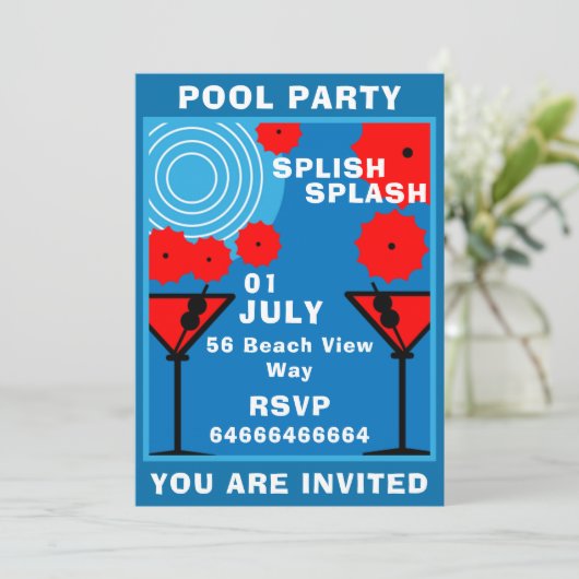 Adult Pool Party Einladung (Stehend Vorderseite)