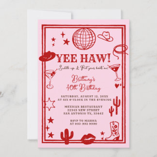 Adult Rosa Red Cowgirl Western Geburtstag Einladung