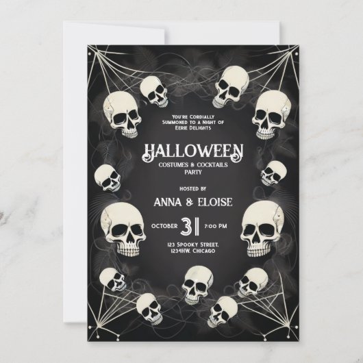 Adult Skull Spider Webs QR Code Halloween-Party Einladung (Vorderseite)