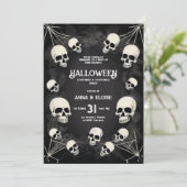 Adult Skull Spider Webs QR Code Halloween-Party Einladung (Stehend Vorderseite)