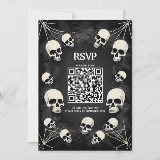 Adult Skull Spider Webs QR Code Halloween-Party Einladung (Rückseite)