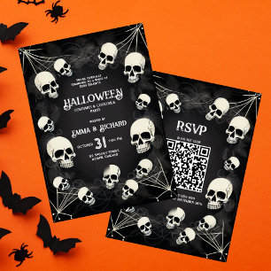 Adult Skull Spider Webs QR Code Halloween-Party Einladung