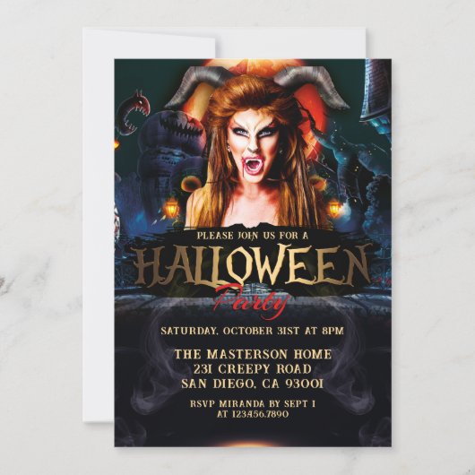Adult Spooky Devil Halloween-Party Einladung (Vorderseite)