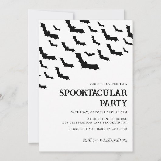 Adultes Schwarz-weißes Spooktacular Halloween-Part Einladung (Vorderseite)