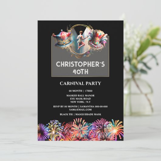 Adults Zirkus-Karneval-Rassenhasser Feuerwerk Part Einladung (Stehend Vorderseite)