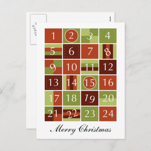 Advent Calendar Feiertagspostkarte (Vorne/Hinten)