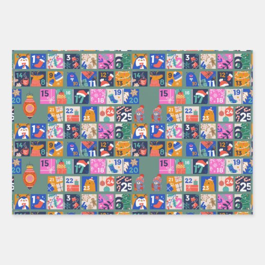 ADVENT CALENDAR Skandinavisches Folk Art Hygge 3 S Geschenkpapier Set (Vorderseite 3)