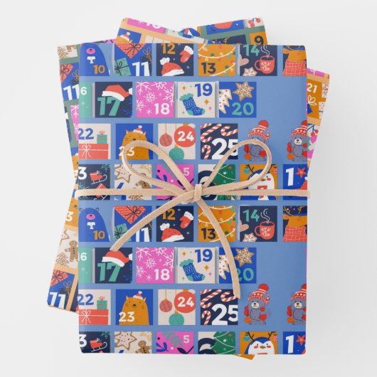 ADVENT CALENDAR Skandinavisches Folk Art Hygge 3 S Geschenkpapier Set (Beispiel)