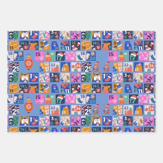 ADVENT CALENDAR Skandinavisches Folk Art Hygge 3 S Geschenkpapier Set (Vorderseite)