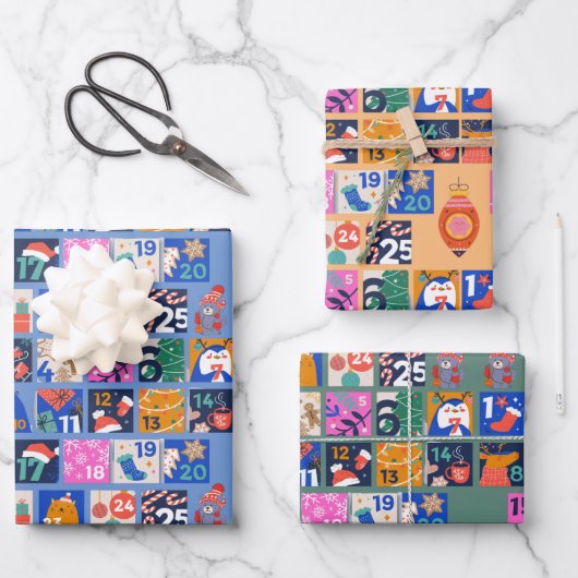 ADVENT CALENDAR Skandinavisches Folk Art Hygge 3 S Geschenkpapier Set (Vorderseite)