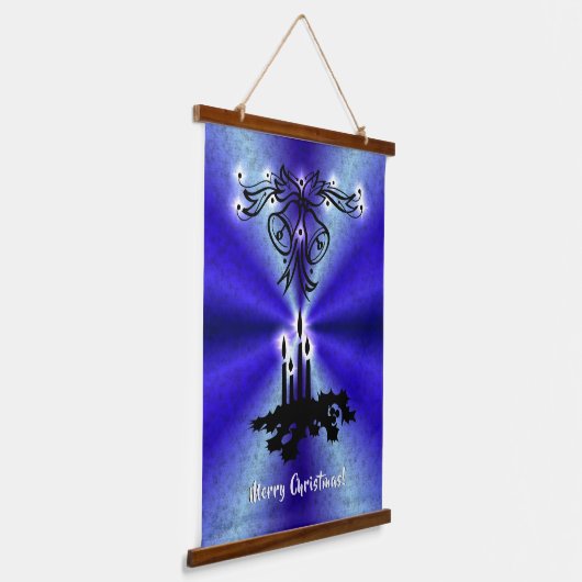 Advent, Christmas Magic on Blue Wandteppich Mit Holzrahmen (Gewinkelt)