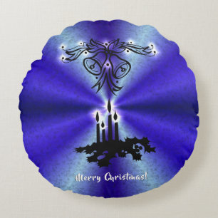 Advent, Weihnachten Artdeco auf Blue Green Rainbow Rundes Kissen