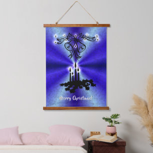 Advent, Weihnachten Artdeco auf Blue Green Rainbow Wandteppich Mit Holzrahmen
