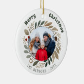 Advent Wreath Foliage Frohe Weihnachtsfamilie Foto Keramik Ornament (Rechts)