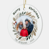 Advent Wreath Foliage Frohe Weihnachtsfamilie Foto Keramik Ornament (Links)