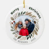 Advent Wreath Foliage Frohe Weihnachtsfamilie Foto Keramik Ornament (Hinten)