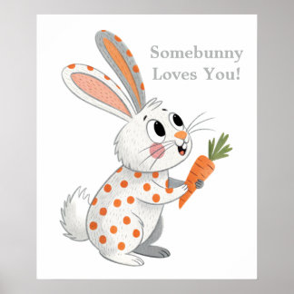 Adventsbär Orange & White spielerisch Bunny Art Poster