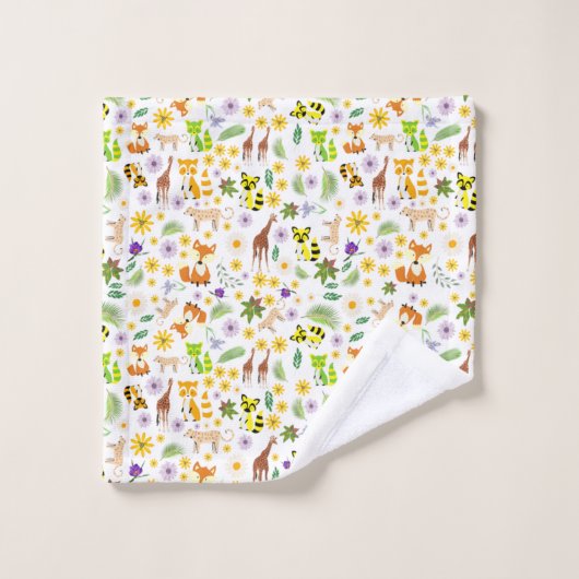 Adventsfarbene Safari-Muster Kindertiere niedlich Badhandtuch Set (Waschlappen)