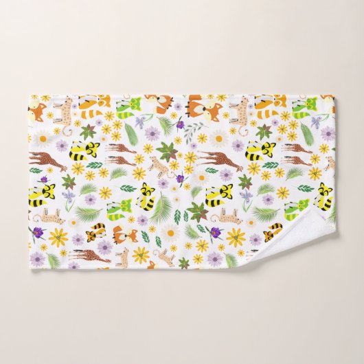 Adventsfarbene Safari-Muster Kindertiere niedlich Badhandtuch Set (Handtuch)