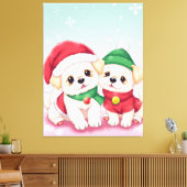 Adventsjung Welpen im festlichen Hass Kunst Leinwanddruck (Insitu (Wohnzimmer))