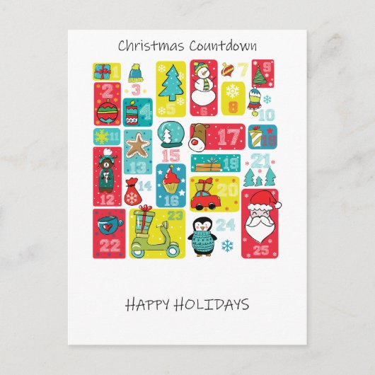 Adventskalender einzigartig farbenfroh feiertagspostkarte (Vorderseite)