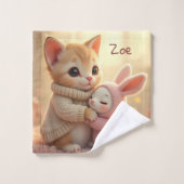 Adventskätzchen und winziger Babyhase, personalisi Waschlappen (Waschlappen)