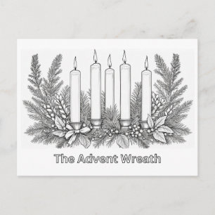 Adventskranz & Kerzen zum Ausmalen Malbild Feiertagspostkarte
