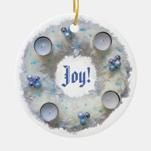 Adventskranz Silber und Blau Keramik Ornament