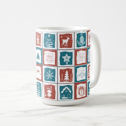 Adventstil Weihnachtsmosaik Muster Kaffeetasse (VorderseiteRechts)