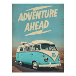"Adventure Ahead" Vintage VW Bus Road Trip Poster