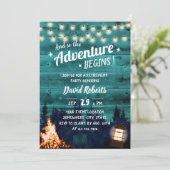 Adventure Aquamarin Forest Bonfire Laternenruhe Einladung (Stehend Vorderseite)