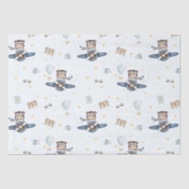 Adventure Aviation Bear Blue Flugzeug Decoupage Seidenpapier