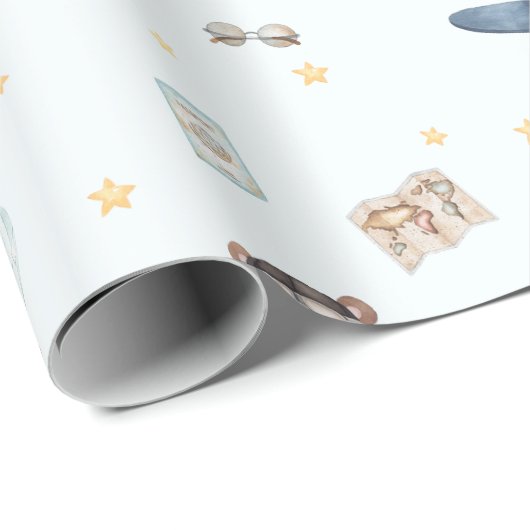 Adventure Aviation Bear Blue Flugzeug Geschenkpapier (Rolleneckpunkt)