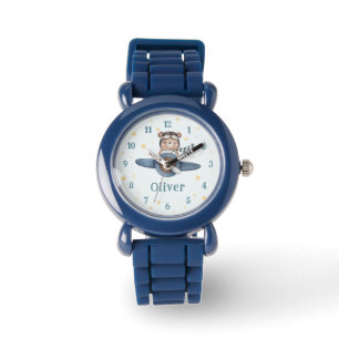 Adventure Aviation Niedlich Bear Blue Flugzeug Armbanduhr