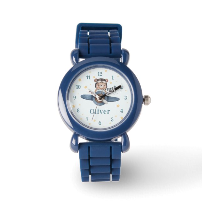 Adventure Aviation Niedlich Bear Blue Flugzeug Armbanduhr (Vorderseite)