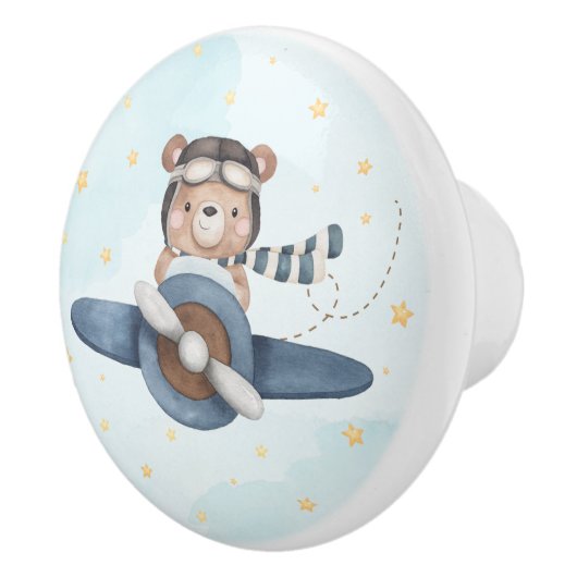 Adventure Aviation Niedlich Bear Blue Flugzeug Keramikknauf (Rechts)