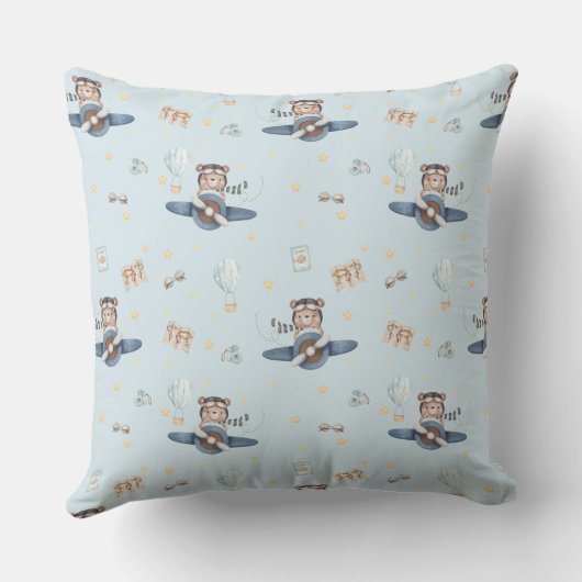 Adventure Aviation Niedlich Bear Blue Flugzeug Kissen (Rückseite)