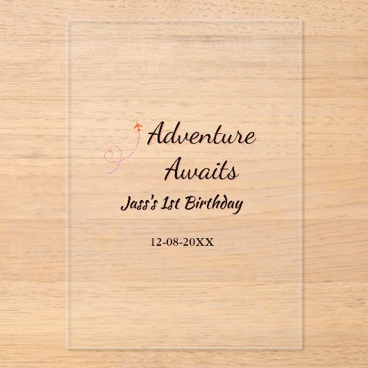 Adventure awaits 1st birthday name date planeretro acryleinladungen (Vorderseite)